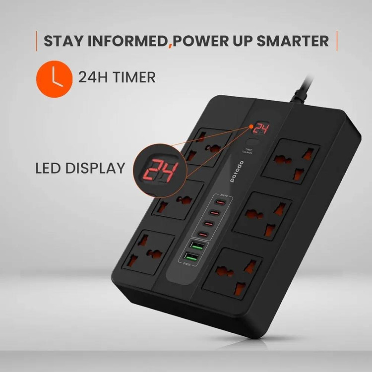 چندراهی برق و هاب شارژر هوشمند Porodo مدل Multi-Port Super Hub ضمانت سلامت گارانتی تست و مرجوعی در صورت ایراد ارسال فوری