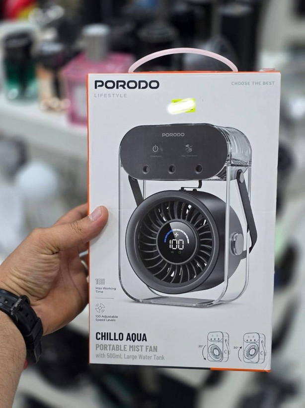 پنکه شارژی و رطوبتساز (مِست فن - Mist Fan) قابل حمل از برند Porodo Lifestyle مدل PDLFSTZH26 ضمانت سلامت گارانتی تست و مرجوعی در صورت ایراد ارسال فوری