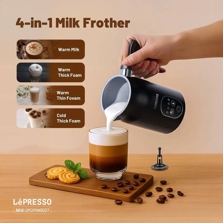 کفساز شیر ۴ کاره (4-in-1 Milk Frother) از برند LėPRESSO با مدل LP027 : LPCFFM0027 ضمانت سلامت گارانتی تست و مرجوعی در صورت ایراد ارسال فوری