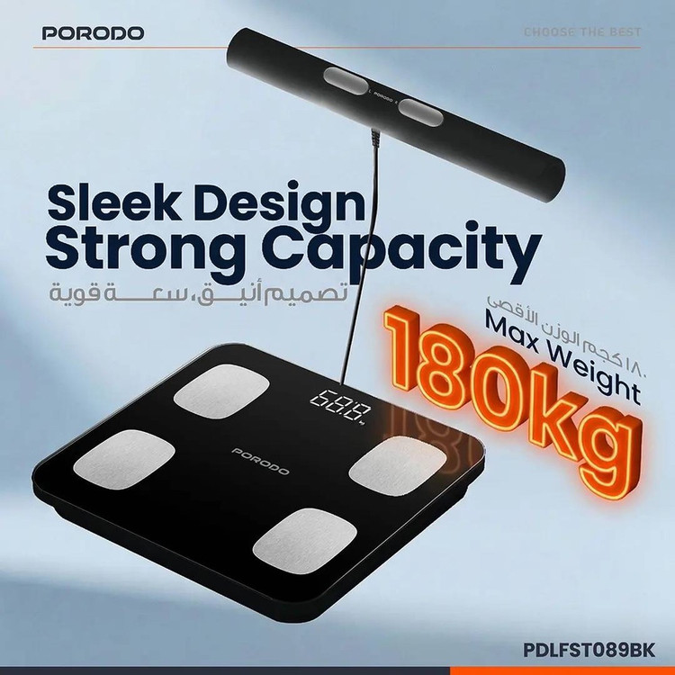 ترازو و آنالیزور هوشمند بدن Porodo مدل PDLFST089BK ضمانت سلامت گارانتی تست و مرجوعی در صورت ایراد ارسال فوری