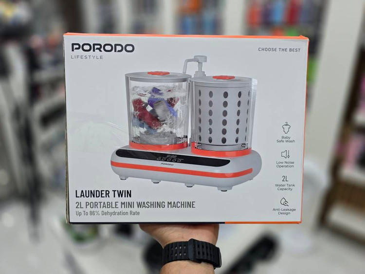 مینی لباسشویی و خشککن شارژی مدل Launder Twin کد HP200 از برند Porodo ضمانت سلامت گارانتی تست ومرجوعی در صورت ایراد ارسال فوری