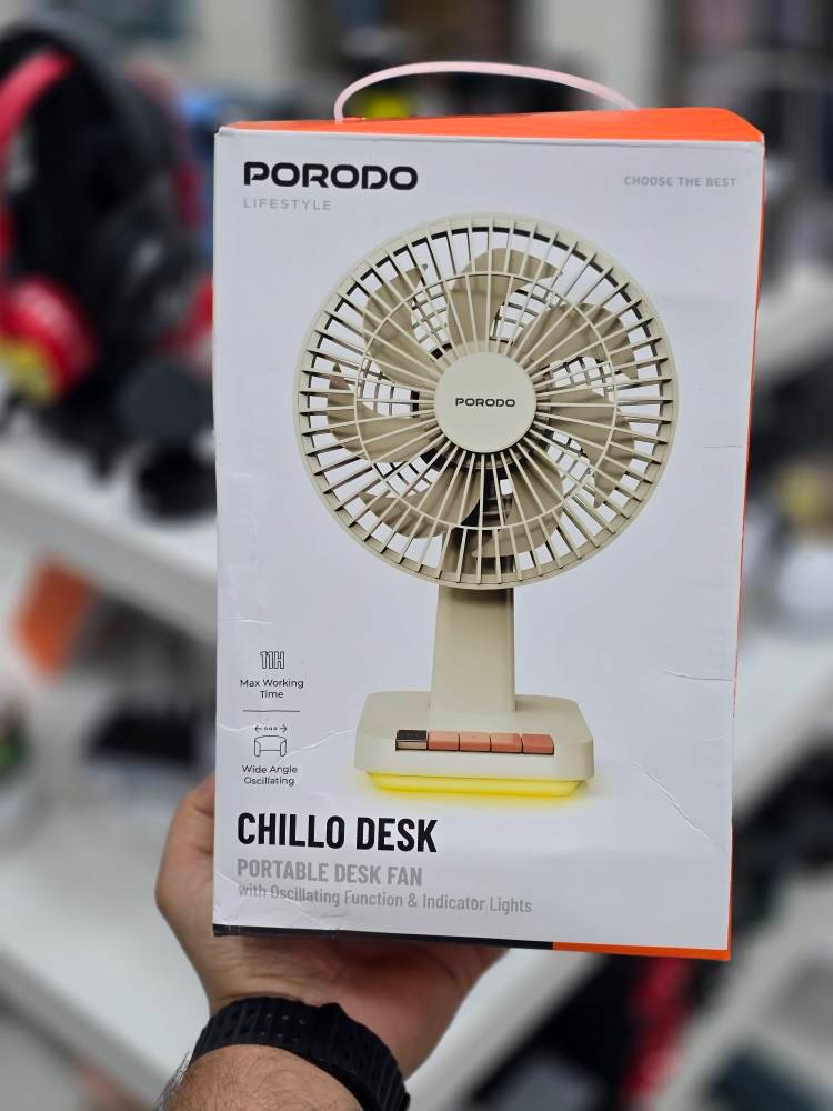 پنکه رومیزی شارژی پرودو (Porodo Chillo Desk Portable Desk Fan) کد PDLFSTDF1  ضمانت سلامت گارانتی تست و‌مرجوعی در صورت ایراد ارسال فوری